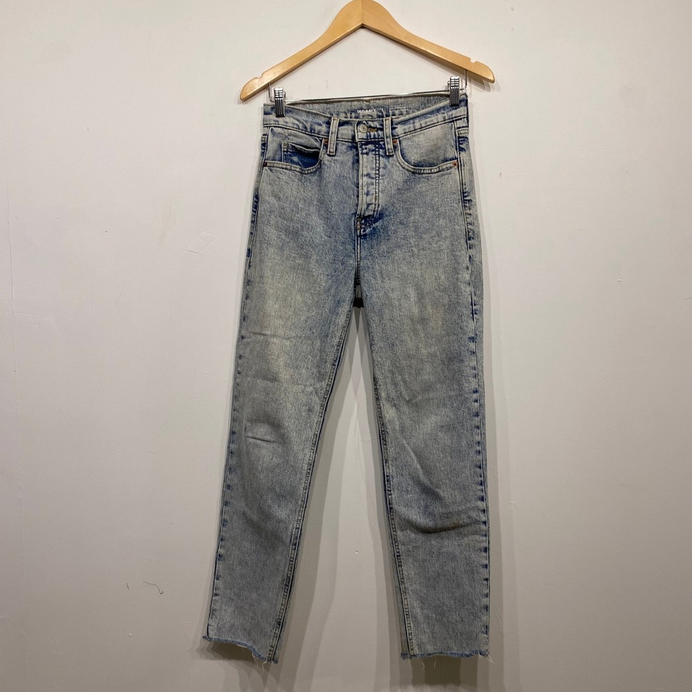 Old Navy Sky-Hi Straight High Rise Acid Wash Raw Hem Jeans Light Blue Size 2